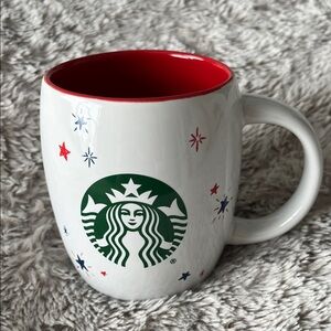 Starbucks White Mug with Red Interior and Star Accents